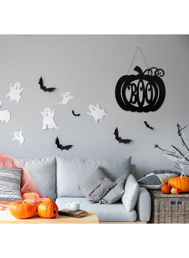 Jetec Halloween Door Hanger Black Boo Door Sign Decor Round Wood Hanging Sign Personalized Rustic Door Hanger Sign Wooden Halloween Wall Hanging Sign for Home Outdoor Indoor Decoration (Pumpkin Style)  - Image 3