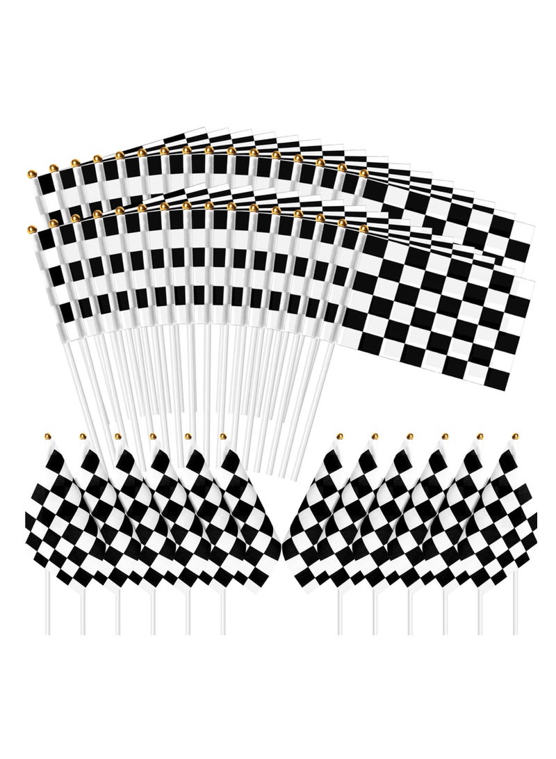 SOLARAE 60PCS Black and White Checkered Flags - Durable Polyester Handheld Flags with Plastic Sticks for Racing Events, Race Car Parties, and Sports Activities. Perfect for Celebrations and Competitions! - Image 1