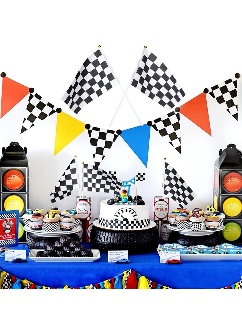 SOLARAE 60PCS Black and White Checkered Flags - Durable Polyester Handheld Flags with Plastic Sticks for Racing Events, Race Car Parties, and Sports Activities. Perfect for Celebrations and Competitions! - Image 2