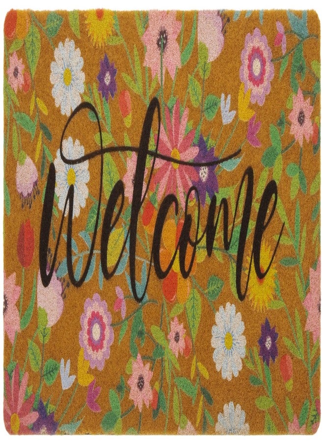 CXQRR Floral Welcome Mats Flower Coir Door Mat Colorful Spring Door Mat Indoor Entrance Cute Decorative Outdoor Doormats Non Slip Outside Door Mats for Front Door Rugs 17 * 30" - Image 1
