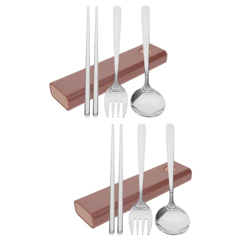 2 Sets Metal Tableware Set Fork Spoon Chopstick Outdoor Utensil Portable Tableware - Image 1