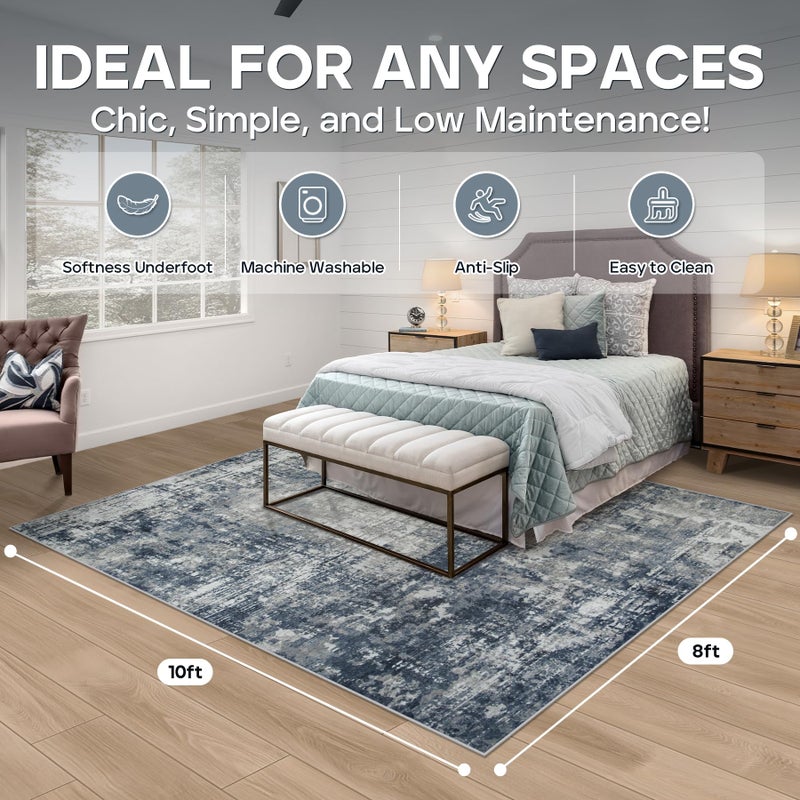 Aelenmu 8x10 Area Rugs for Living Room Rug Washable: Modern Large Rug for Dining Room Bedroom Carpet Non Slip 8 by 10 Indoor Abstract Nursery Home Office Blue Grey - Image 2
