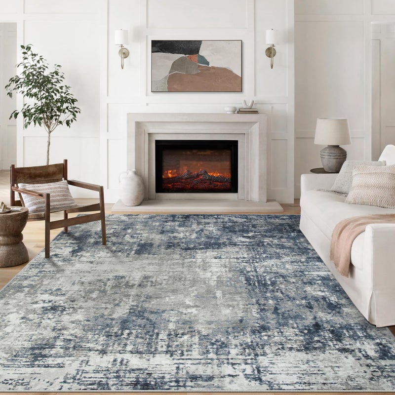 Aelenmu 8x10 Area Rugs for Living Room Rug Washable: Modern Large Rug for Dining Room Bedroom Carpet Non Slip 8 by 10 Indoor Abstract Nursery Home Office Blue Grey - Image 1