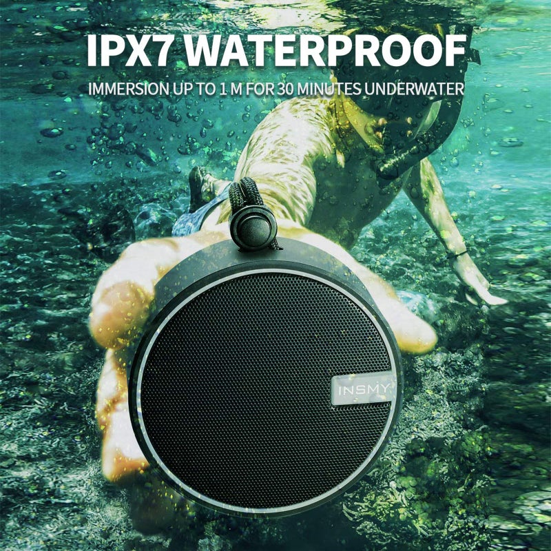 INSMY C12 IPX7 Waterproof Shower Bluetooth Speaker, Portable Small Speaker, Speakers Bluetooth Wireless Loud Clear Sound Support TF Card Suction Cup for Kayak Canoe Beach Gift (Black) - Image 2
