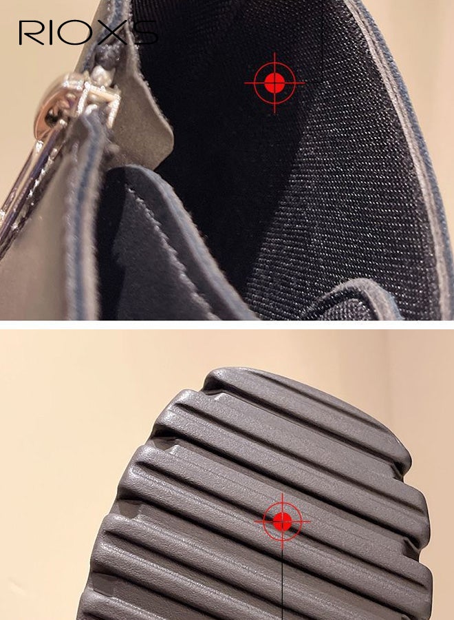 ريوكس أحذية نسائية بكعب عالٍ، حذاء قتالي أنيق من سلاتر للنساء، حذاء كوس بطرف مستدير وسحاب جانبي، حذاء كلاسيكي برباط للكاحل للسيدات، حذاء بكعب سميك ونعل خارجي، حذاء ركوب أسود بكعب عالٍ - Image 4