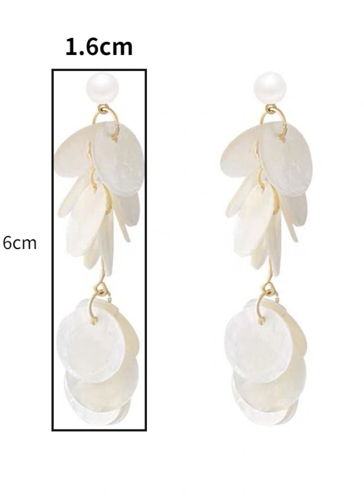 General Pure Silver Pin Resort Style Round Shell Long Tassel Earrings Designer Earrings  - Image 3