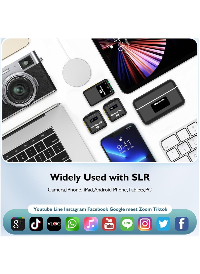 LAESO - Wireless Lavalier Microphone (2 TX + 1RX + Charging Case) for DSLR Camera iPhone Android PC 656FT Range Professional Lapel Mic Wireless with 48KHZ/24Bit Clear Voice, 30Hours Vlogging - Image 1