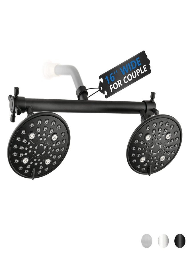 Proox Double Shower Head with Built-in Valve, High Pressure 6 Setting Dual Shower Head Design for Couple on Walk-in Bathroom or Single on Bathtub Bathroom - Matte Black - Image 1