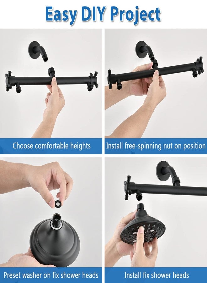 Proox Double Shower Head with Built-in Valve, High Pressure 6 Setting Dual Shower Head Design for Couple on Walk-in Bathroom or Single on Bathtub Bathroom - Matte Black - Image 5