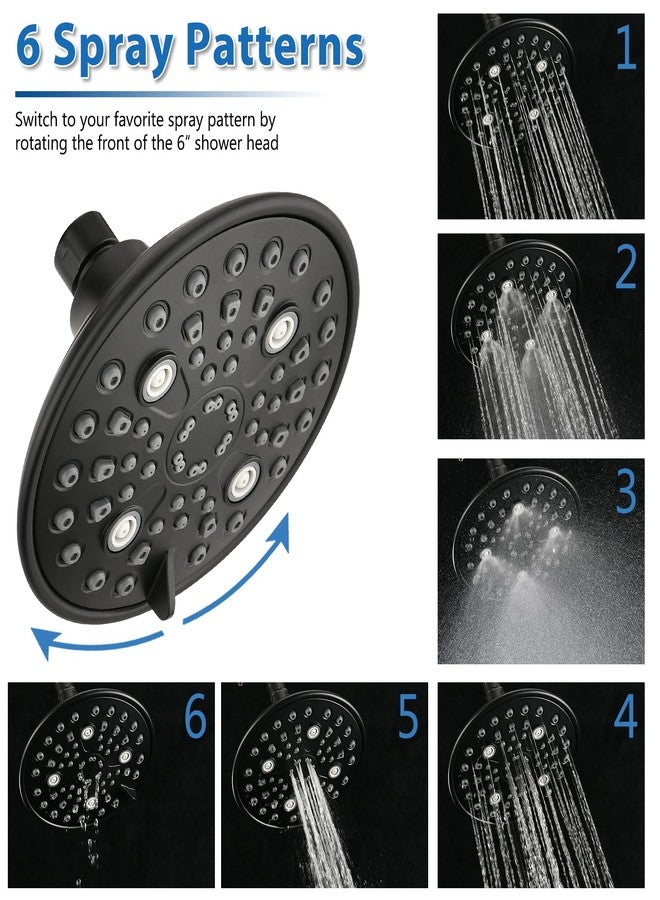 Proox Double Shower Head with Built-in Valve, High Pressure 6 Setting Dual Shower Head Design for Couple on Walk-in Bathroom or Single on Bathtub Bathroom - Matte Black - Image 4