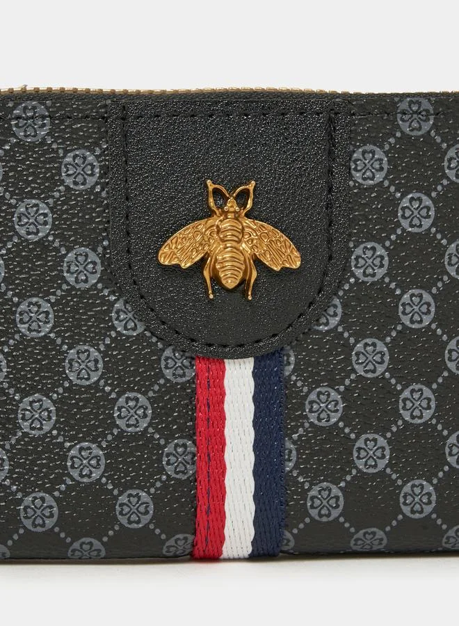 Styli Printed Zip Wallet with Pompom Detail