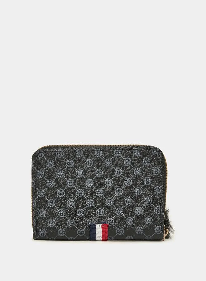 Styli Printed Zip Wallet with Pompom Detail