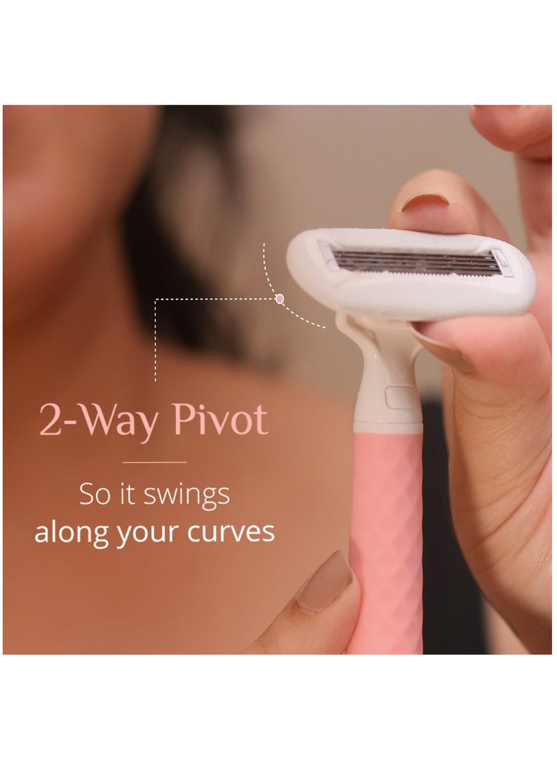 Carmesi Women Body Hair Removal Razor - Painless & Hassle Free Shave - 2 Way Pivot - Aloe Vera Vit E - Smooth 5-Blade Precision - Safe Hygienic - Travel Friendly - Pack of 2 - Image 4