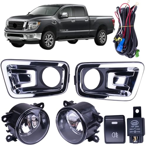 Prefer Warehouse One Set Fog Light Lamps + Covers + Switch + Wiring Compatible With Nissan Titan 2017-2019 & Titan XD 2016-2019 Replaces 62257EZ02B NI1038152 NI1039152 261509B90E NI2592137C - Image 1
