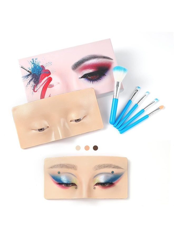 Bueuo Makeup Practice Face Board, 3D Reusable Silicone Makeup Mannequin Face with 5PCS Makeup Brush, Eye Makeup Practice Face for Makeup Beginner or Professional Enthusiasts - Image 1