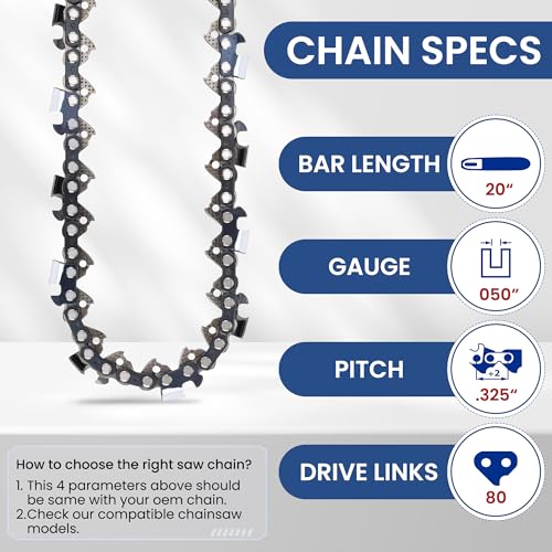 TM TWOMEM 3 Pack 20 Inch Chainsaw Chain 80 Drive Links .325" Pitch .050" Gauge Fits Husqvarna 450 (Rancher), 545 (Rancher), 550 (XP), JONSERED 2050, 2050 Turbo MAKITA EA5600F, and More - Image 2