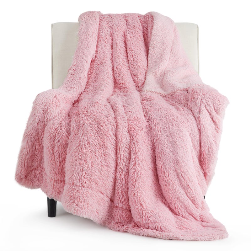 Bedsure Fluffy Pink Throw Blanket Gifts for Women Girls Soft Fleece Cozy Fuzzy Sherpa Plush Warm Minky Thick Faux Fur Throws for Couch Bed Pink Decor House Blanket Gifts for Her Kids 50x60