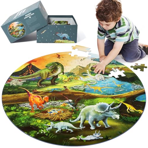 DIGOBAY Floor Puzzles for Kids Ages 38 70 Piece Dinosaur Jigsaw Puzzle for Kids Ages 3 Year Old Large Round Toddler Puzzles Preschool Learning Educational Toys Gift for Boys Girls Tyrannosaurus - Image 1