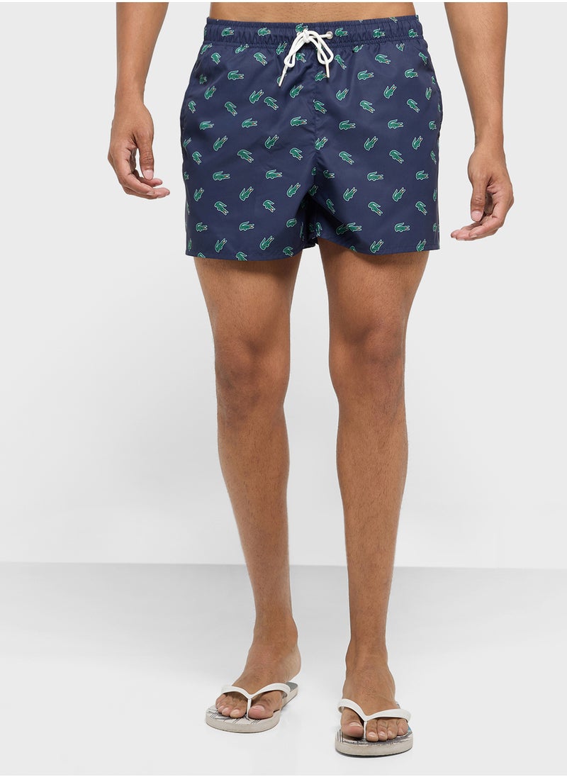 LACOSTE Crocodile Print Swim Trunks  - Image 1
