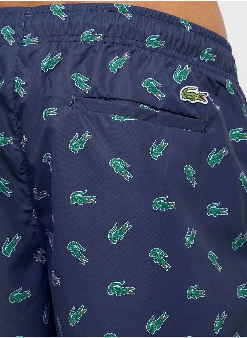لاكوست Crocodile Print Swim Trunks
