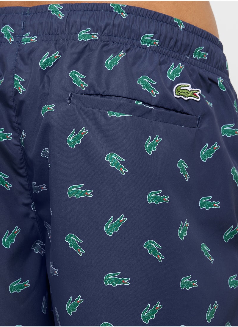 LACOSTE Crocodile Print Swim Trunks  - Image 5