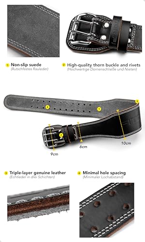 Fitgriff® Classic Weight Lifting Belt (100% Leather) for Men and Women - Gym Belt for Squats, Deadlift, Back Support (S, Black (4 inch)) - Image 3