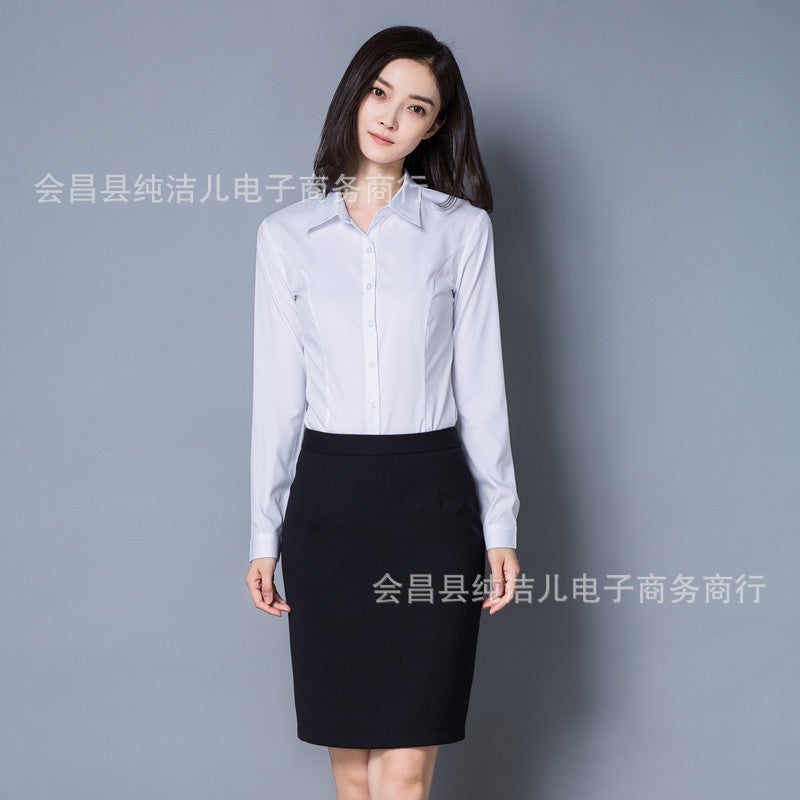 Xueqiao Manager 24 Spring New White Shirt Women'S Long Sleeve Korean Style Slim Business Wear Bottoming Shirt Light Blue Large Size - Image 4