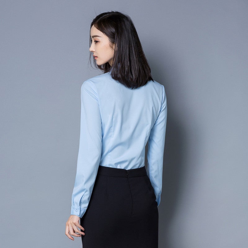 Xueqiao Manager 24 Spring New White Shirt Women'S Long Sleeve Korean Style Slim Business Wear Bottoming Shirt Light Blue Large Size - Image 5