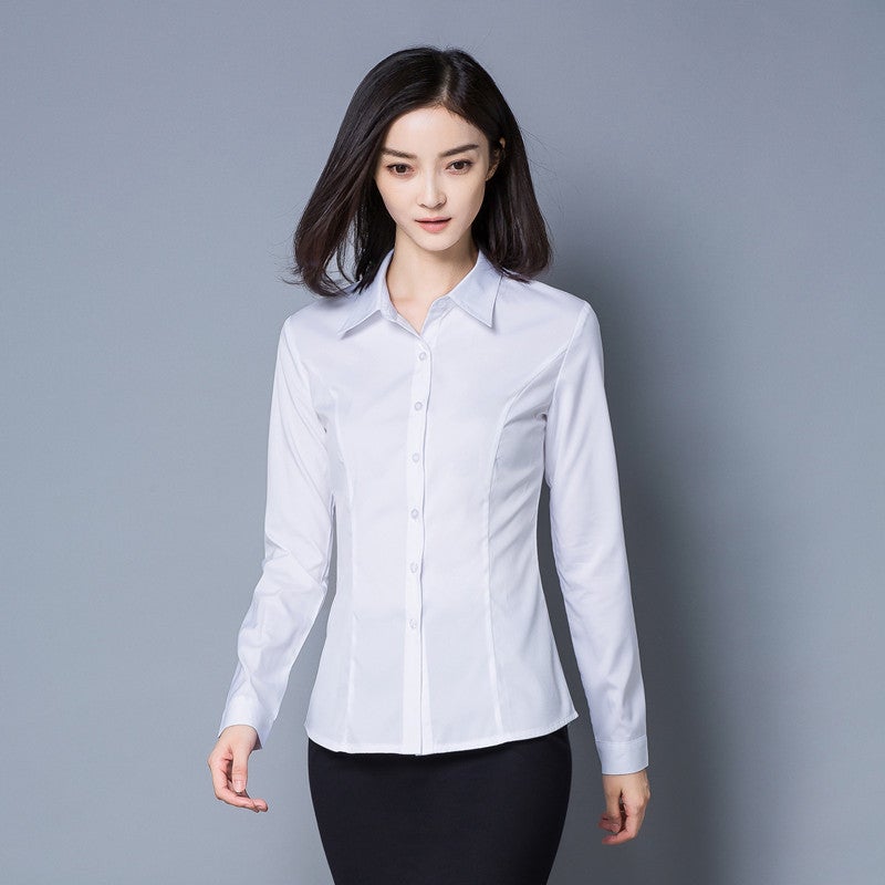 Xueqiao Manager 24 Spring New White Shirt Women'S Long Sleeve Korean Style Slim Business Wear Bottoming Shirt Light Blue Large Size - Image 2