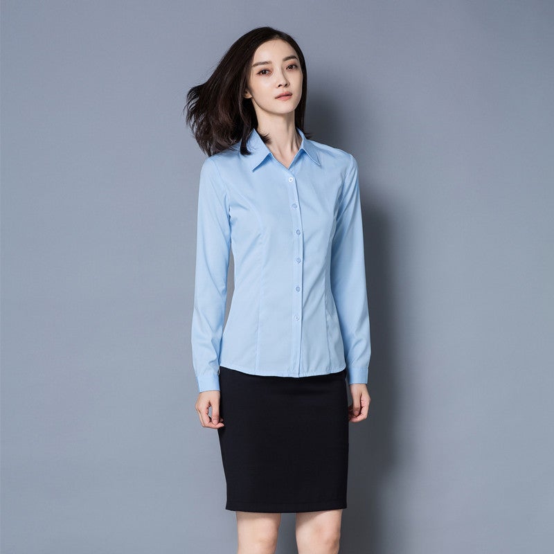 Xueqiao Manager 24 Spring New White Shirt Women'S Long Sleeve Korean Style Slim Business Wear Bottoming Shirt Light Blue Large Size - Image 3