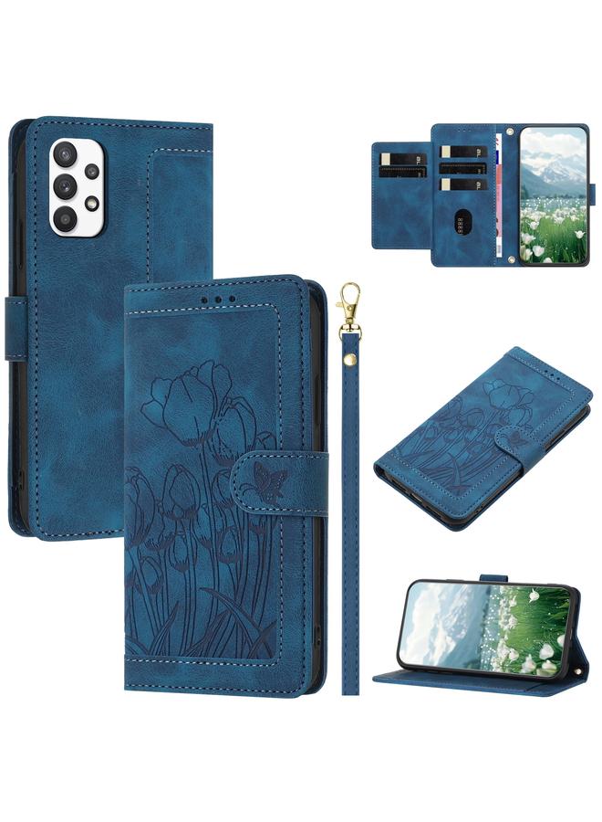 اس-توب جراب لهاتف Samsung Galaxy A23 5G / 4G جراب هاتف من الجلد المنقوش بنقشة زهور التوليب مع حبل - Image 1