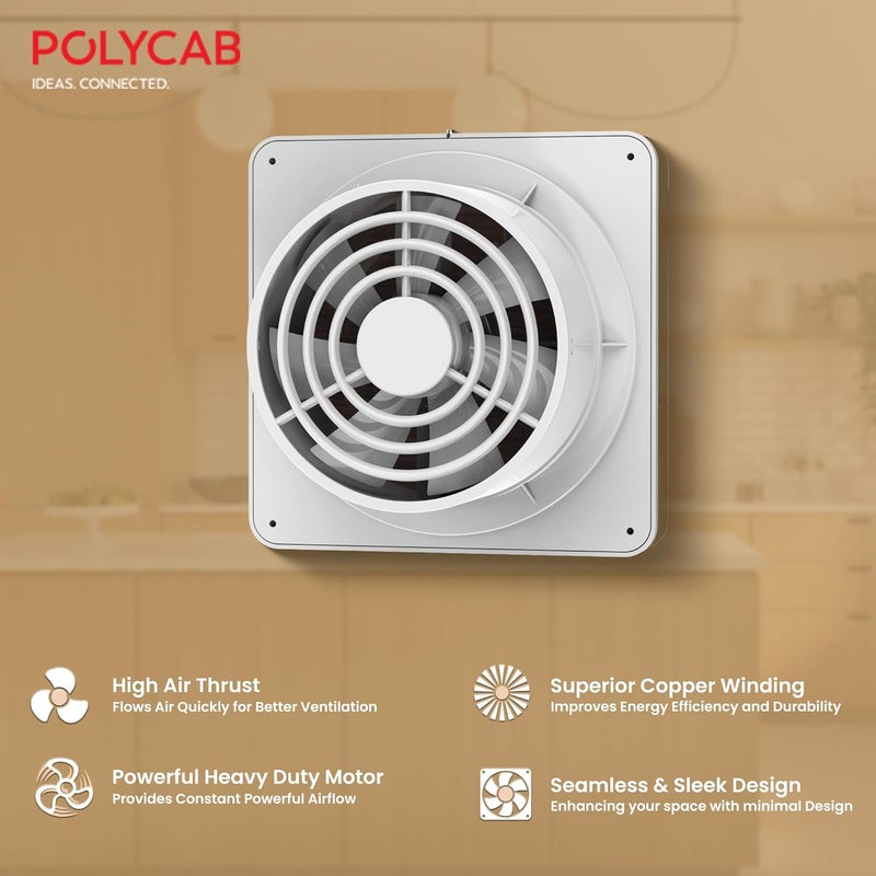Polycab مروحة طرد هواء بوليكاب فريشلي برايم 150 مم للمطبخ والحمام تصميم أنيق بدون ضوضاء سهل التنظيف سرعة عالية محرك قوي 100 لف نحاسي ضمان 3 سنوات بتشطيب خشبي - Image 3