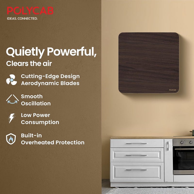 Polycab مروحة طرد هواء بوليكاب فريشلي برايم 150 مم للمطبخ والحمام تصميم أنيق بدون ضوضاء سهل التنظيف سرعة عالية محرك قوي 100 لف نحاسي ضمان 3 سنوات بتشطيب خشبي - Image 4