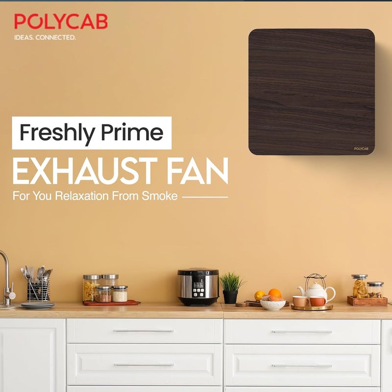 Polycab مروحة طرد هواء بوليكاب فريشلي برايم 150 مم للمطبخ والحمام تصميم أنيق بدون ضوضاء سهل التنظيف سرعة عالية محرك قوي 100 لف نحاسي ضمان 3 سنوات بتشطيب خشبي - Image 2