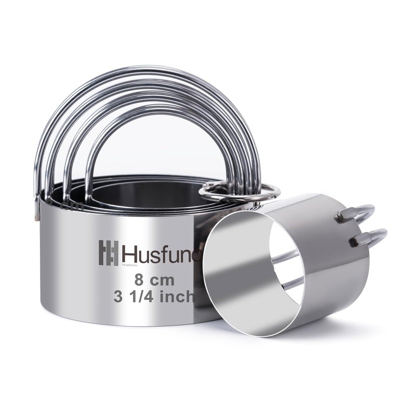 Husfunov Biscuit Cutter Set Round Cookie Cutters with Handle 5 Pieces Stainless Steel Circle Professional Baking Dough Tools for Cake - Image 1