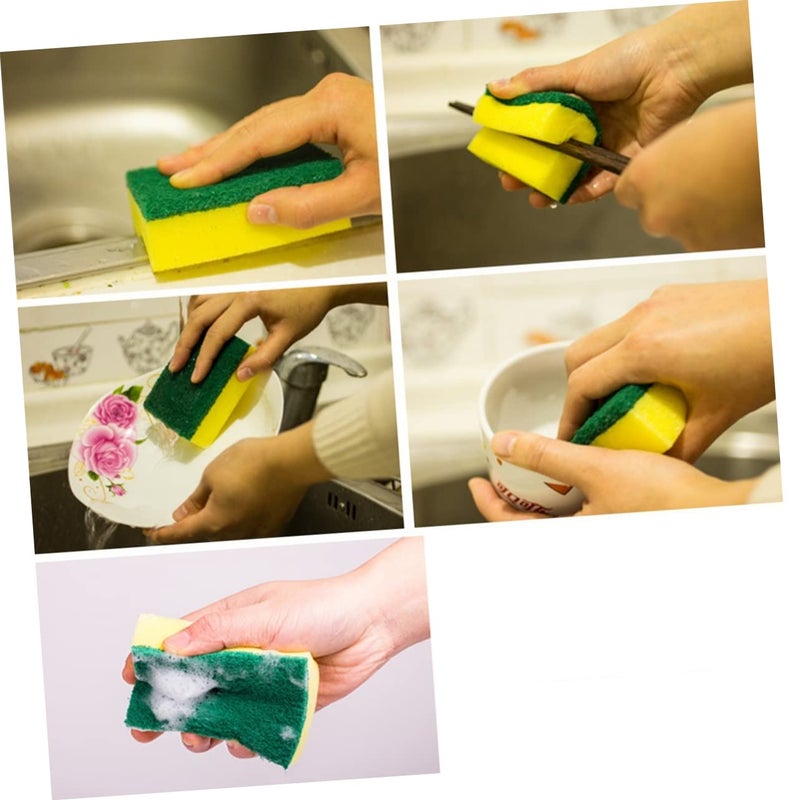 Non Scratch Kitchen Scouring Sponges 56 Pack Yellow Green Odor Resistant Dishwashing Cleaning Pads - Image 4