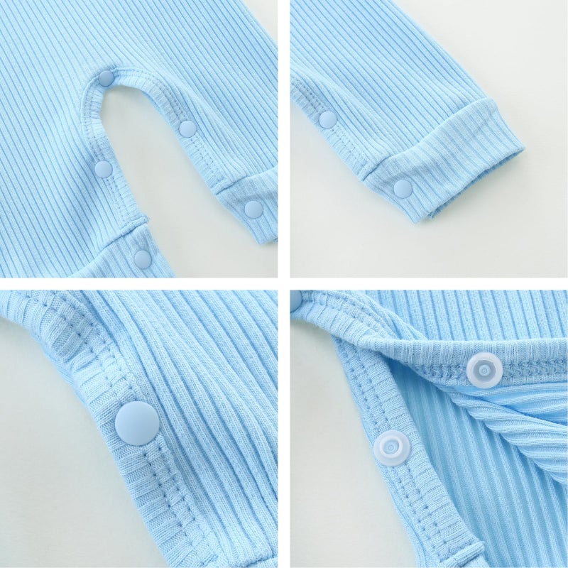 Bibimom Infant Boy Clothes 0-3 Months Knit Round Crew Neck Snap Closure Blue Romper - Image 5