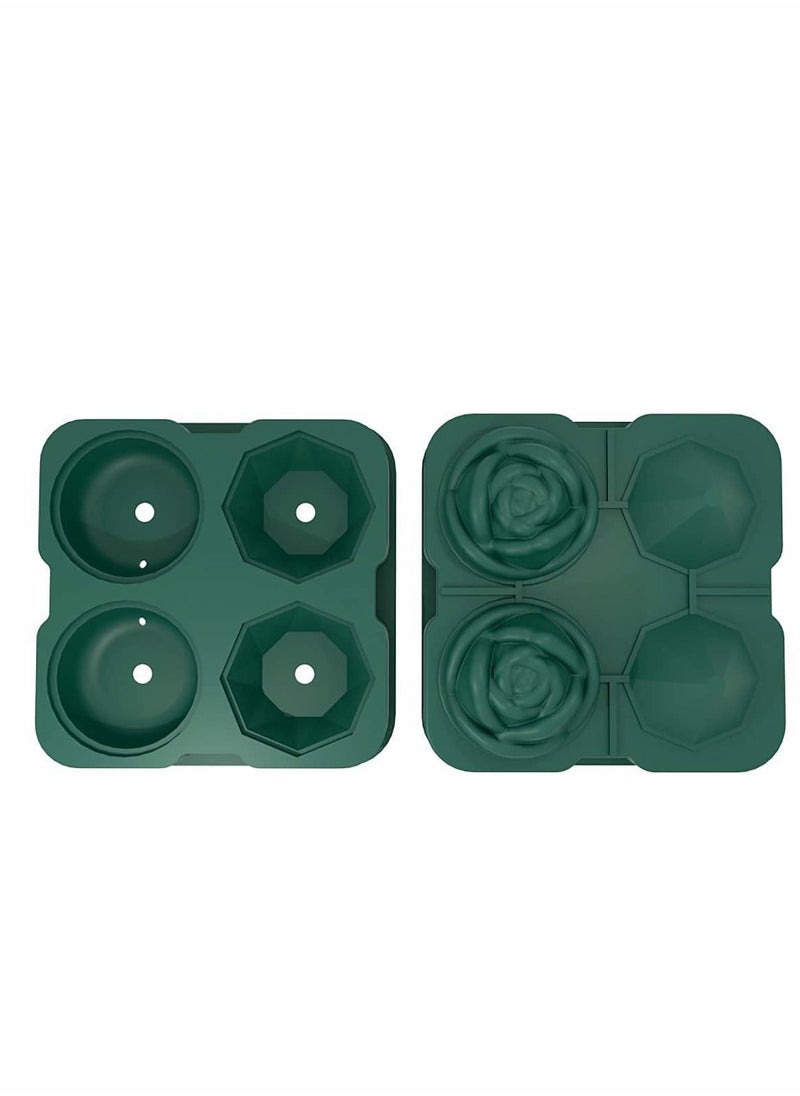 Excefore - Ice Cube Tray 2.5 inch Molds, 2 Cavity Silicone Rose and 2 Diamond Ice Ball Maker - Image 1