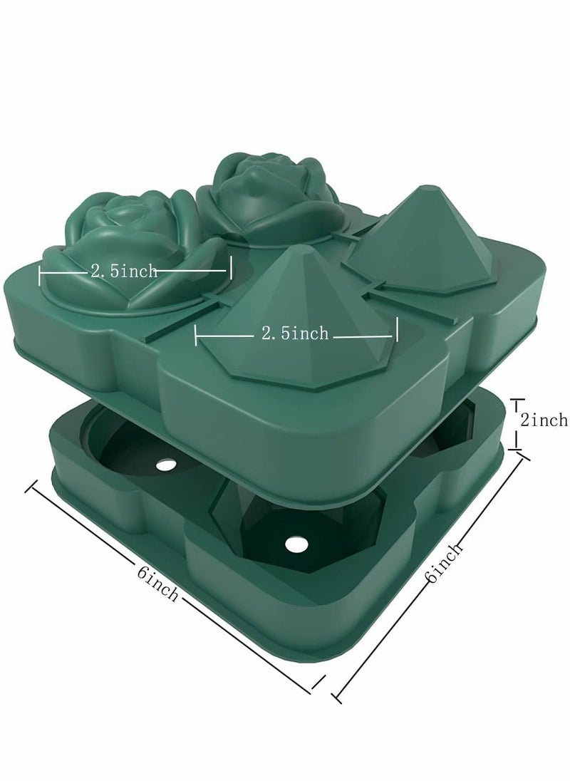 Excefore - Ice Cube Tray 2.5 inch Molds, 2 Cavity Silicone Rose and 2 Diamond Ice Ball Maker - Image 1