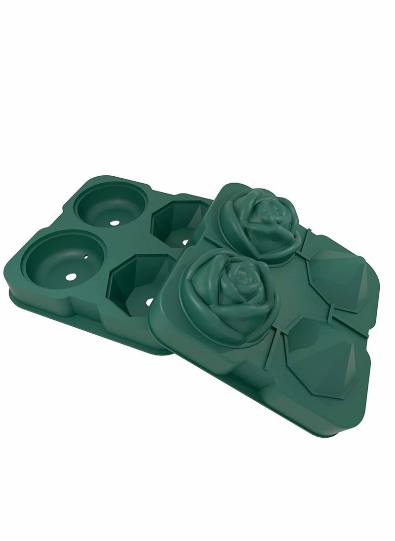 Excefore - Ice Cube Tray 2.5 inch Molds, 2 Cavity Silicone Rose and 2 Diamond Ice Ball Maker - Image 1