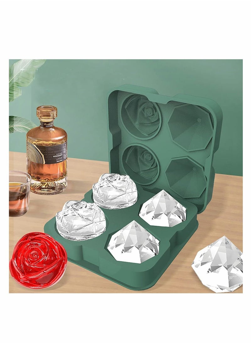 Excefore - Ice Cube Tray 2.5 inch Molds, 2 Cavity Silicone Rose and 2 Diamond Ice Ball Maker - Image 1