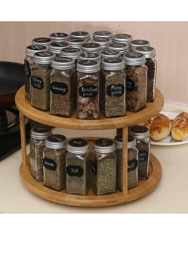 كيلا منظم خزانة دائري من الخيزران مكون من رفين قابلين للإزالة ودرج دوار لخزانة المطبخ متعدد الأغراض ورف من الخشب الصلب وأداة منزلية ومنظم خزانة - Image 4