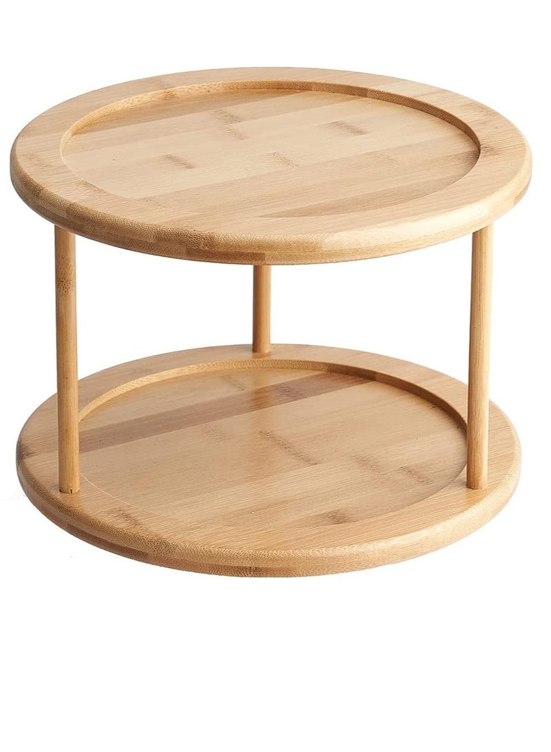 كيلا منظم خزانة دائري من الخيزران مكون من رفين قابلين للإزالة ودرج دوار لخزانة المطبخ متعدد الأغراض ورف من الخشب الصلب وأداة منزلية ومنظم خزانة - Image 1