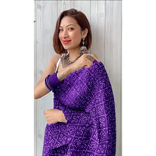 Shiv Textiles Women's Pure Georgette Saree With Blouse Piece (CRUSH-PURPLE_Purple) - Image 2