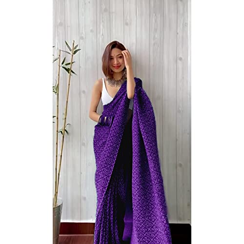 Shiv Textiles Women's Pure Georgette Saree With Blouse Piece (CRUSH-PURPLE_Purple) - Image 3
