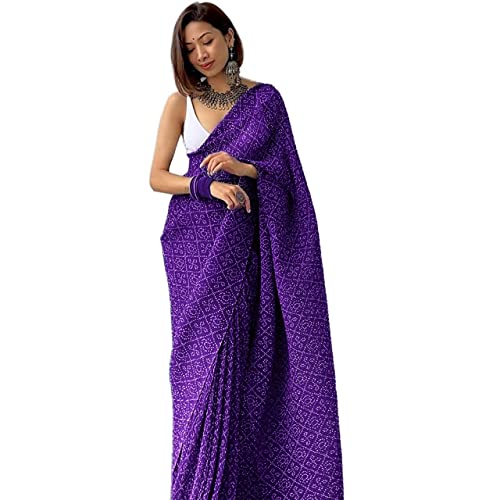 Shiv Textiles Women's Pure Georgette Saree With Blouse Piece (CRUSH-PURPLE_Purple) - Image 1