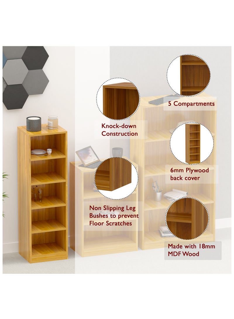 Mahmayi Mahmayi Wooden Storage Display Shelves 5-Tier Freestanding, Top Shelf for Decoration Ideal for Storing and Displaying your possessions - Light Walnut - Image 4