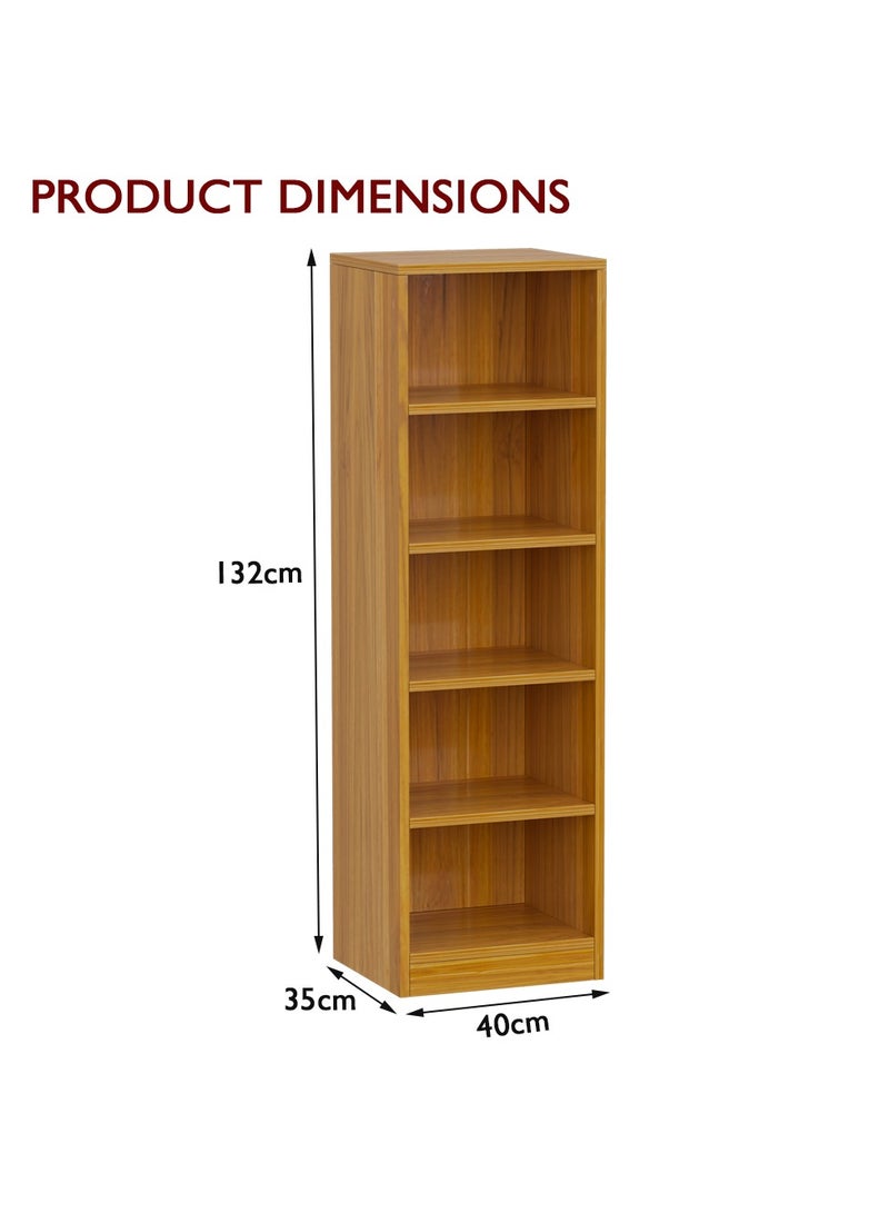 Mahmayi Mahmayi Wooden Storage Display Shelves 5-Tier Freestanding, Top Shelf for Decoration Ideal for Storing and Displaying your possessions - Light Walnut - Image 2