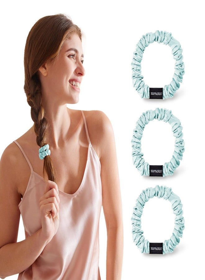 THXSILK 100% Mulberry Silk Scrunchies 3-Pack, 25 Momme Mulberry Silk Hair Ties for Women, Sleek Low Profile No Damage Ponytail Holders, for Fine Hair & Everyday Use, Ice Blue - Image 1