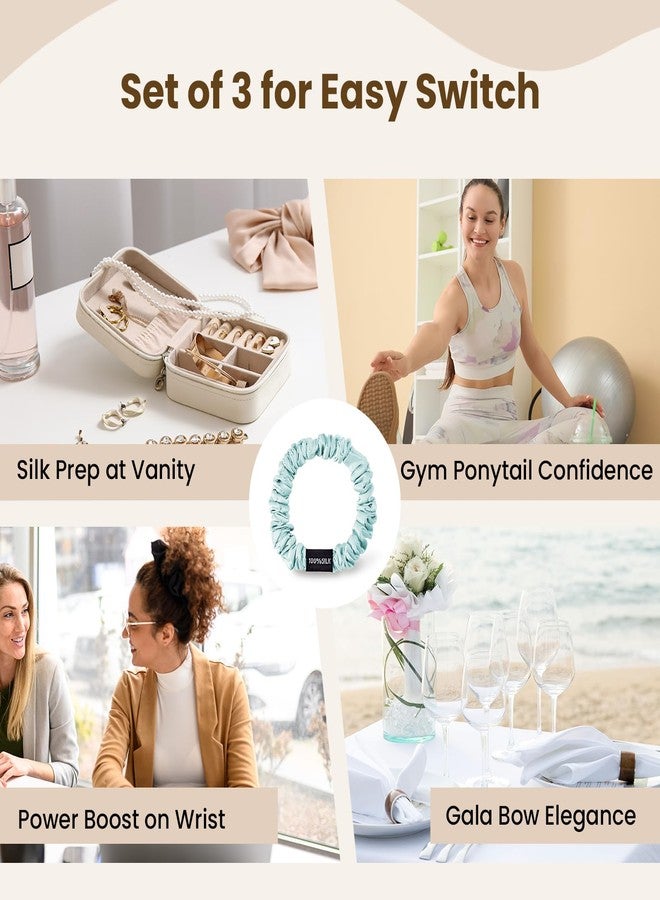 THXSILK 100% Mulberry Silk Scrunchies 3-Pack, 25 Momme Mulberry Silk Hair Ties for Women, Sleek Low Profile No Damage Ponytail Holders, for Fine Hair & Everyday Use, Ice Blue - Image 5